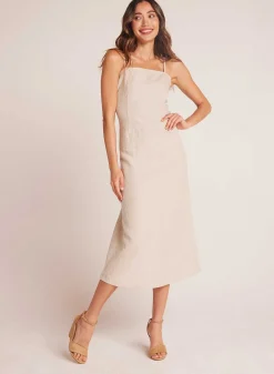 Aansluitende Cami Midi-Jurk - Linnen Zand><noscript><img width=