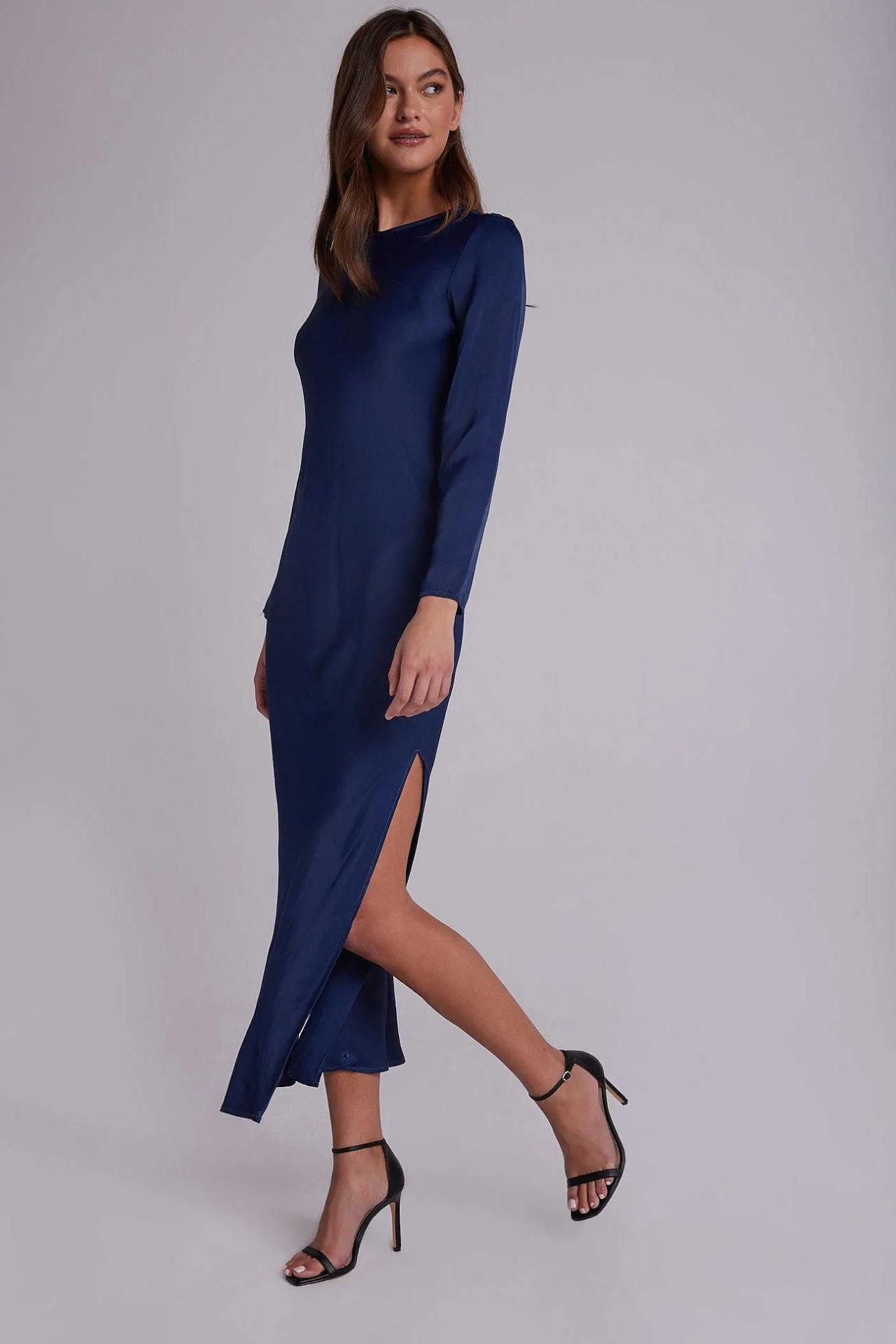 Bias Slipdress Met Lange Mouwen - Donker Azuur>Bella Dahl Sale