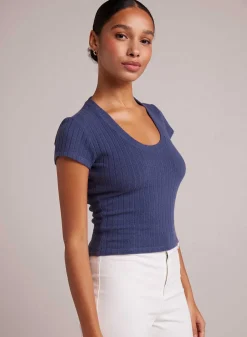 Cropped T-Shirt Met Ronde Hals - Nautische Marine><noscript><img width=
