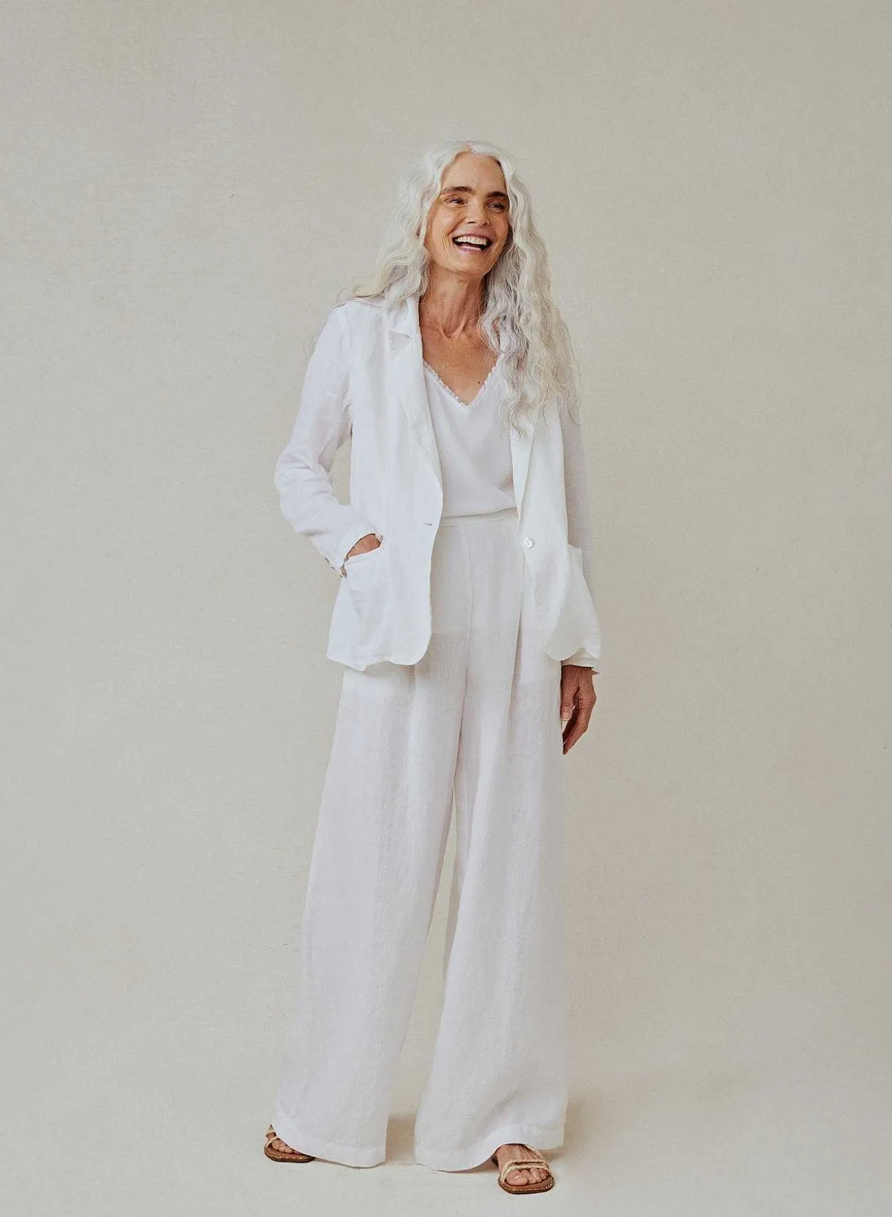 Easy Linnen Lange Blazer - Wit>Bella Dahl Store