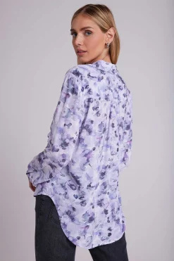 Full Button Down Hipster-Shirt - Lila Bloemenprint><noscript><img width=