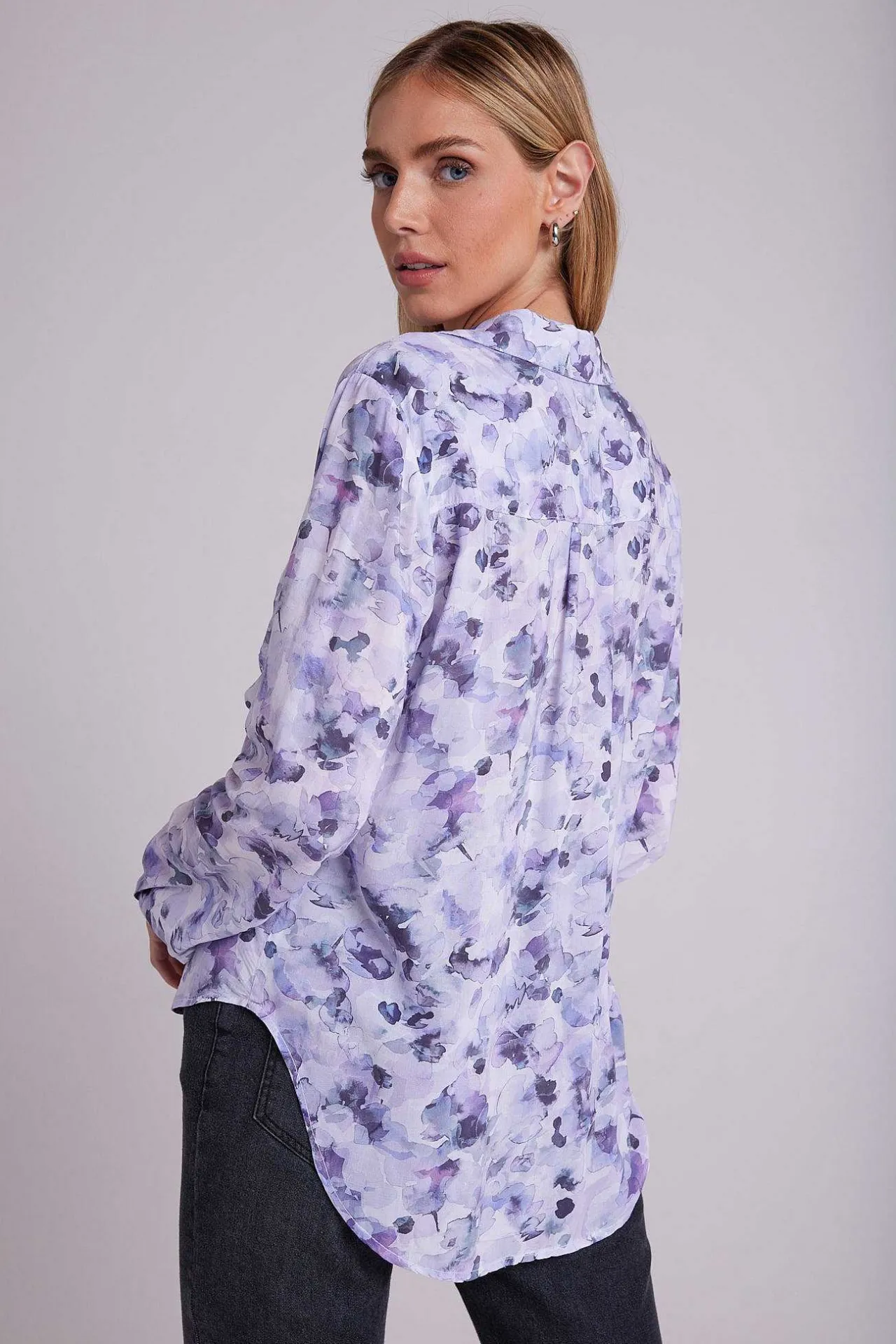 Full Button Down Hipster-Shirt - Lila Bloemenprint>Bella Dahl Cheap