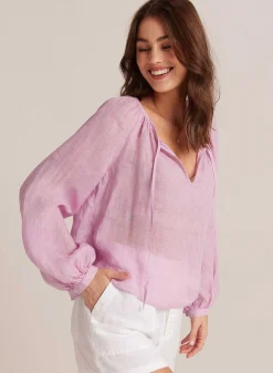 Gesmokte Linnen Raglanblouse - Lichte Orchidee>Bella Dahl Clearance