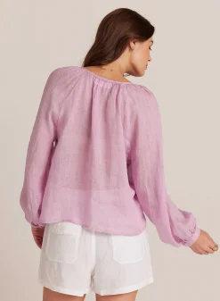 Gesmokte Linnen Raglanblouse - Lichte Orchidee><noscript><img width=