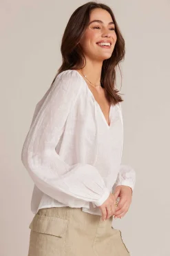 Gesmokte Linnen Raglanblouse - Wit>Bella Dahl Best