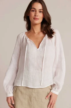 Gesmokte Linnen Raglanblouse - Wit><noscript><img width=