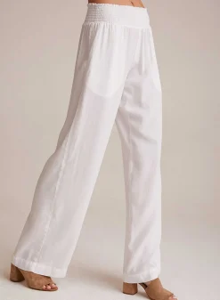 Gesmokte Taille Met Wijde Pijpen - Wit><noscript><img width=