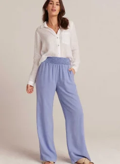 Gesmokte Taille Met Wijde Pijpen - Peri Blue><noscript><img width=