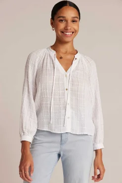Geweven Geruite Raglanblouse - Wit><noscript><img width=