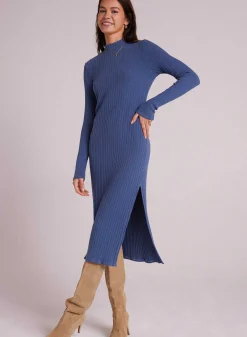 Halflange Gebreide Jurk Met Opstaande Hals - Blauw Staal>Bella Dahl Outlet