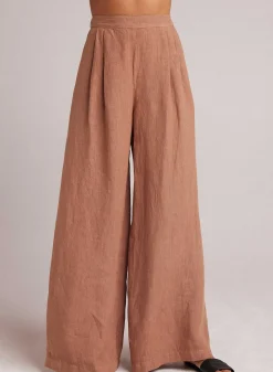 Hoog Getailleerde Linnen Geplooide Broek - Woestijnbruin><noscript><img width=