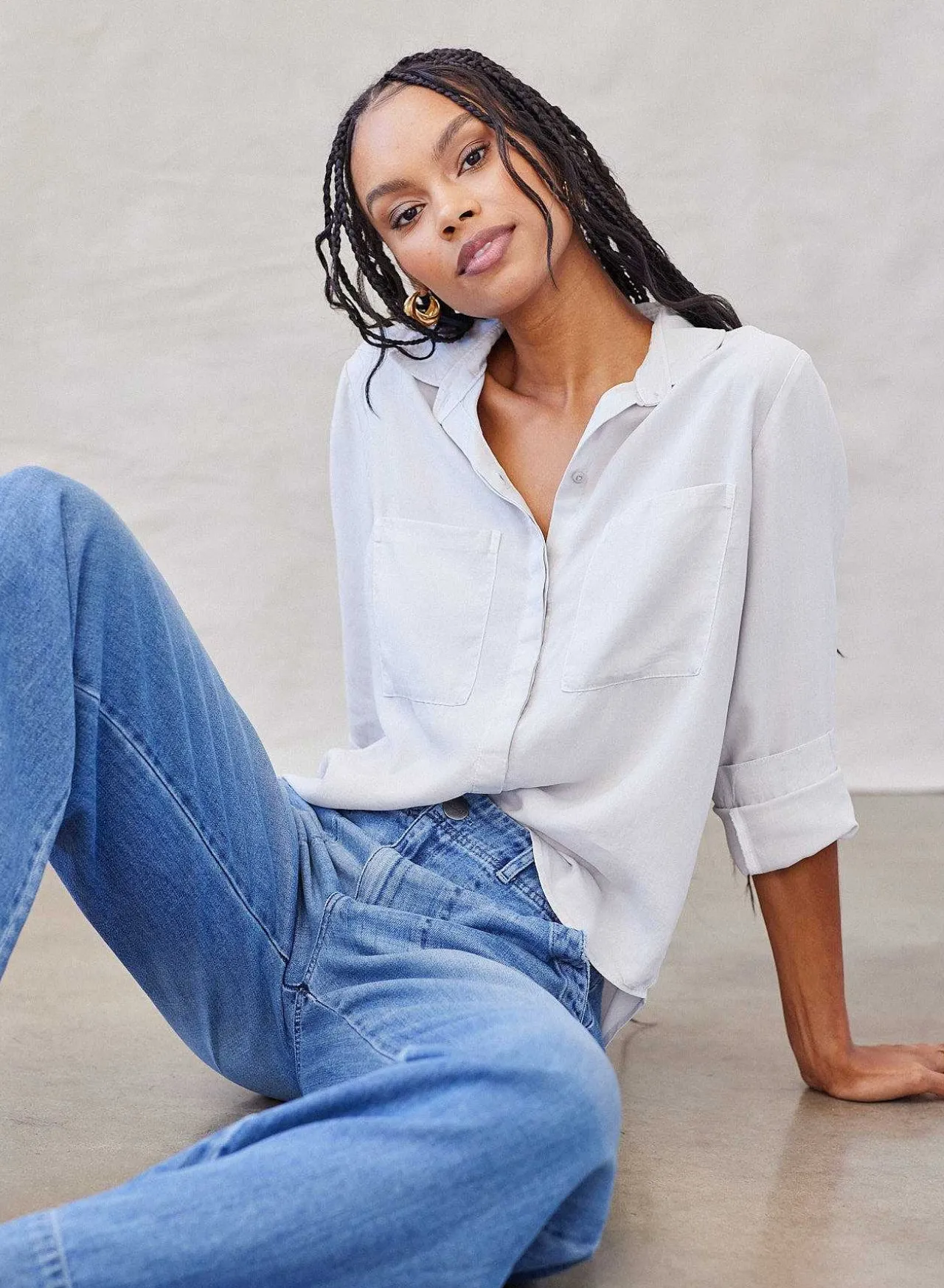 Klassieke Button-Down Met Twee Zakken - Foggy Sky>Bella Dahl Shop