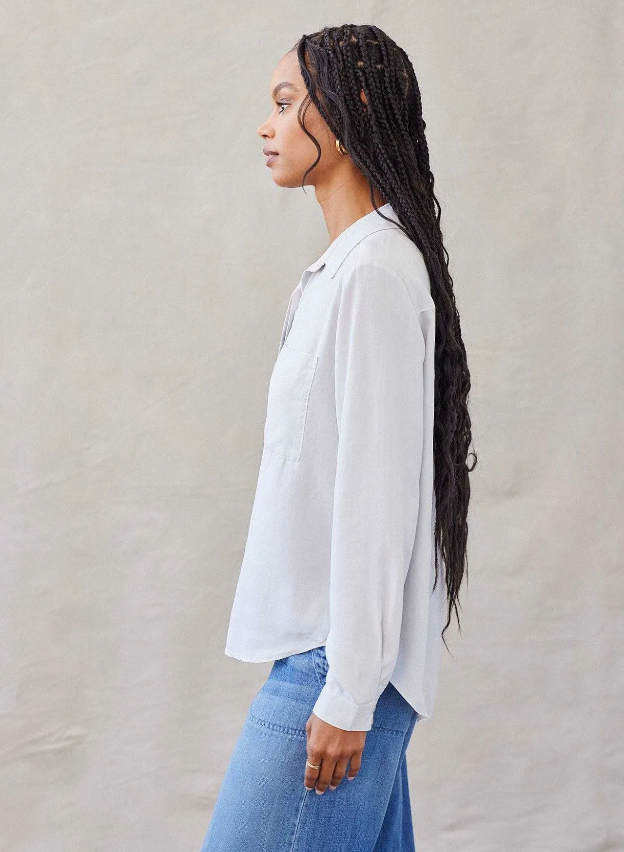 Klassieke Button-Down Met Twee Zakken - Foggy Sky>Bella Dahl Shop