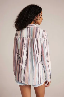 Lange Mouwen, Ronde Zoom, Button-Down - Kuststreepprint>Bella Dahl Store