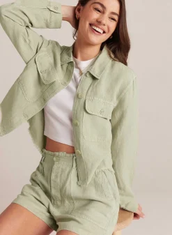 Lily Frayed Hem Jacket - Gedempt Leger><noscript><img width=