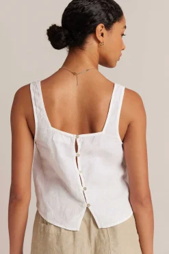 Linnen Tanktop Met Knoopsluiting Op De Rug - Wit><noscript><img width=