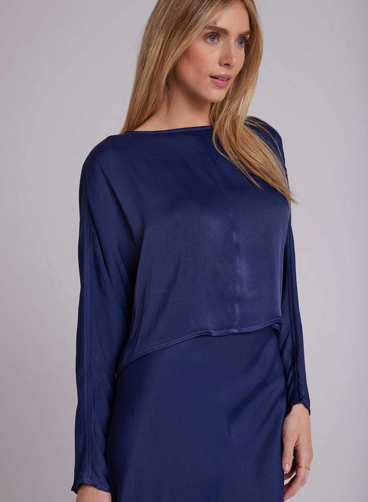 Satijnen Blouse Met Dolmanmouwen - Donker Azuurblauw>Bella Dahl Cheap