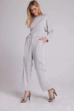 Satijnen Blouse Met Dolmanmouwen - Zilverstreep><noscript><img width=
