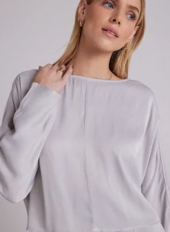 Satijnen Blouse Met Dolmanmouwen - Zilverstreep><noscript><img width=