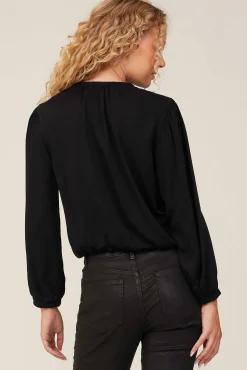 Satijnen Elastische Gesmokte Top - Zwart>Bella Dahl Store