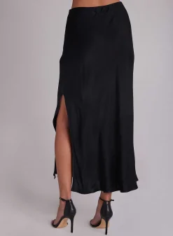 Satijnen Maxirok Met Zijsplitten - Zwart>Bella Dahl Store