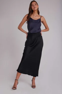 Satijnen Maxirok Met Zijsplitten - Zwart><noscript><img width=