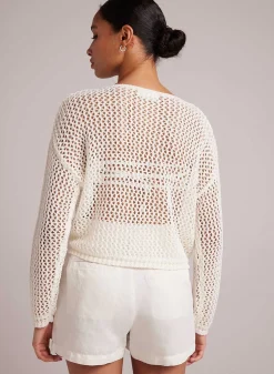 Slouchy Open Gebreide Trui - Gebroken Wit><noscript><img width=