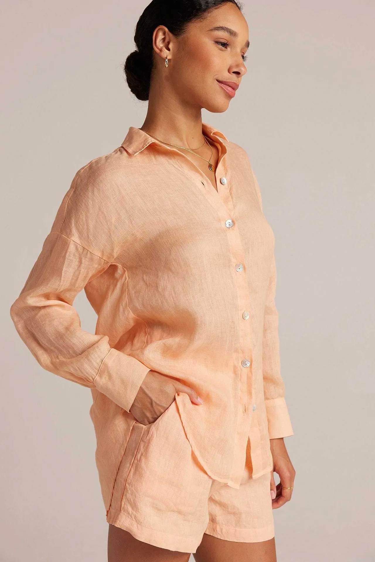 Vriendje Button Down - Peach Parker>Bella Dahl Best Sale